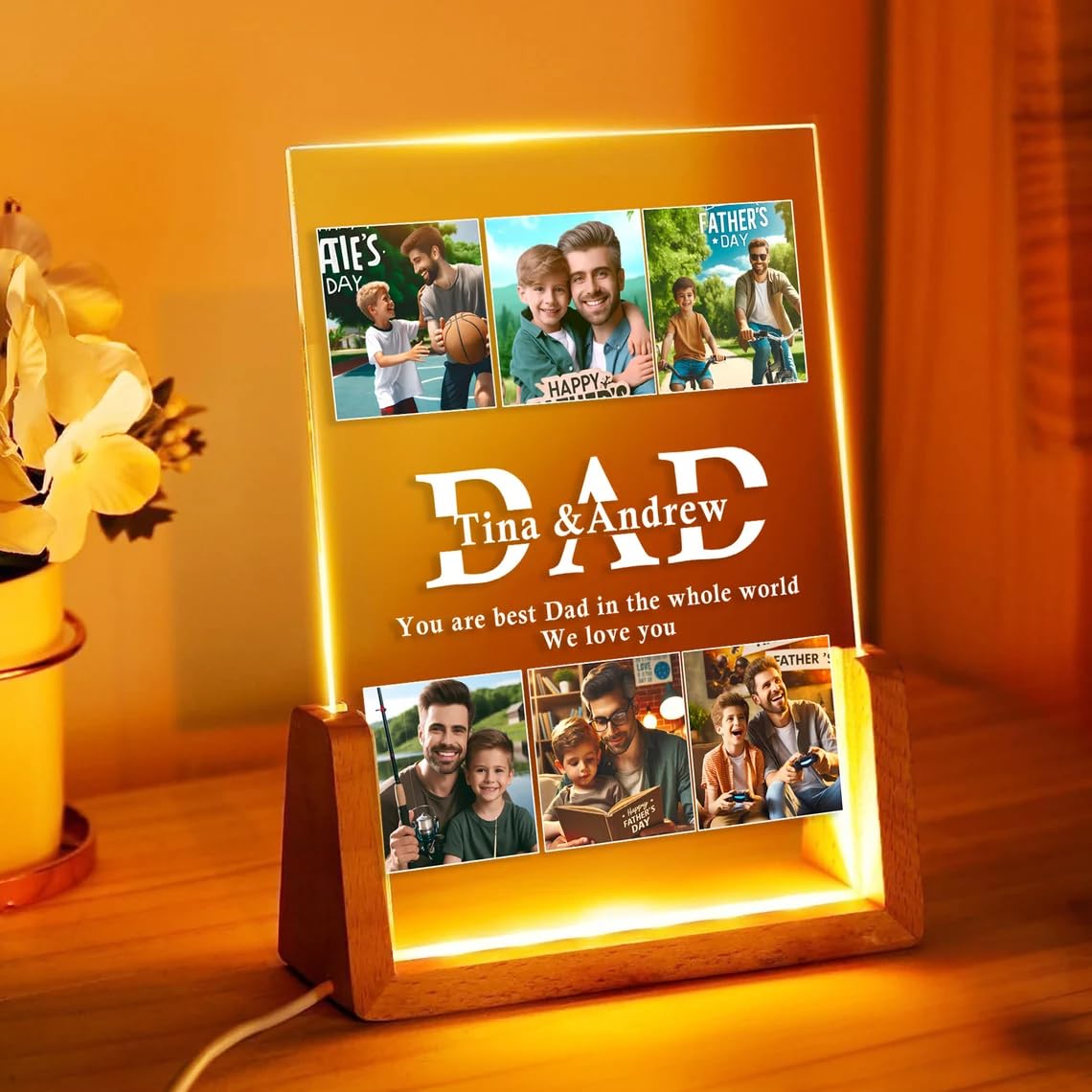 Customized Walnut Wood Lamp Picture Frame Personalized Deskt