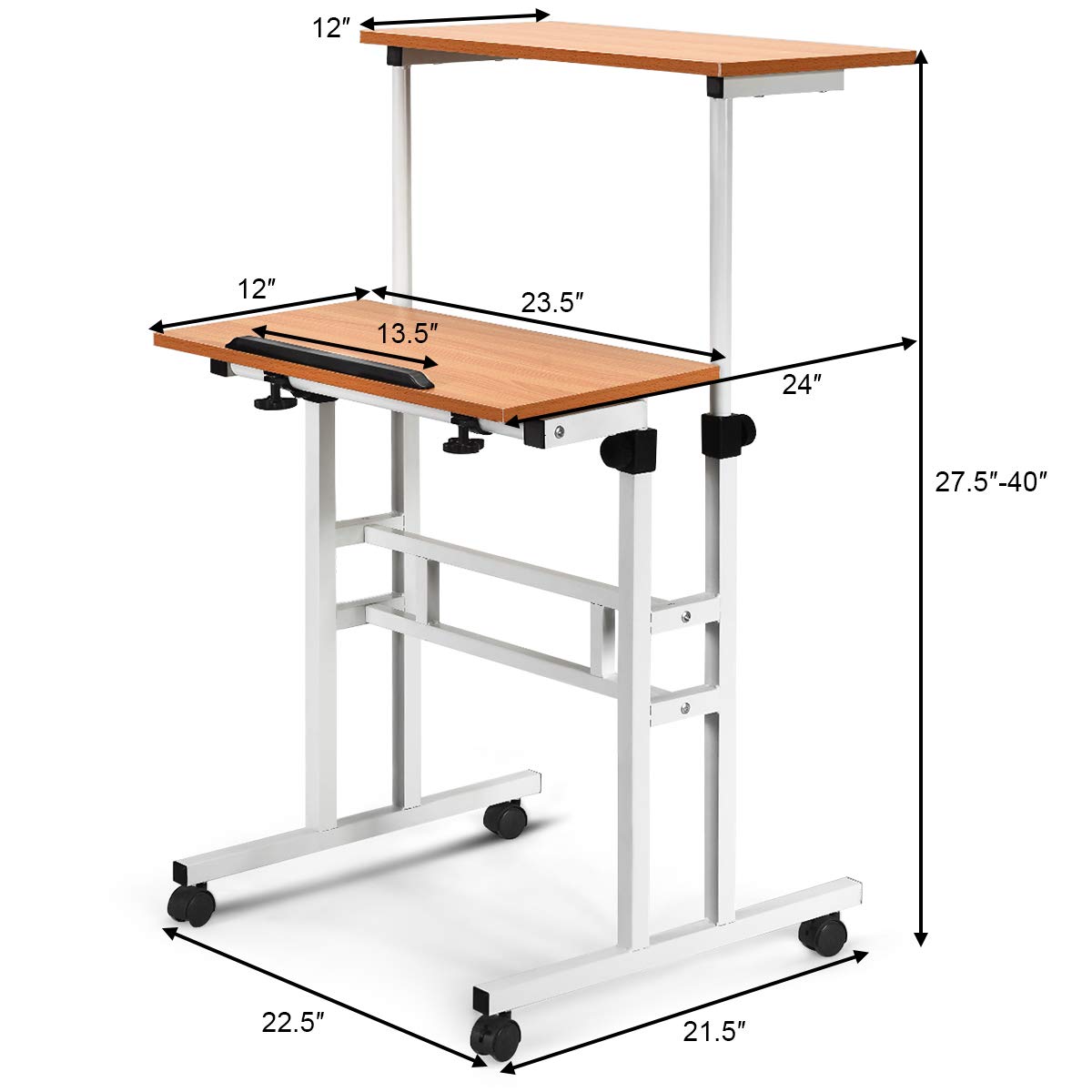 Tangkula Mobile Standing Desk Stand Up Desk, Height Adjustable Computer