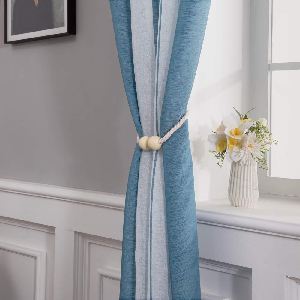 MIULEE Tende a Righe per Interni, Tende Trasparenti in Voile Tende Camera da Letto, Tenda Salotto Moderne con Anelli, Tenda a Pannello da Interno Finestra a Righe Bianche e Blu Denim, 2x 140x245 CM