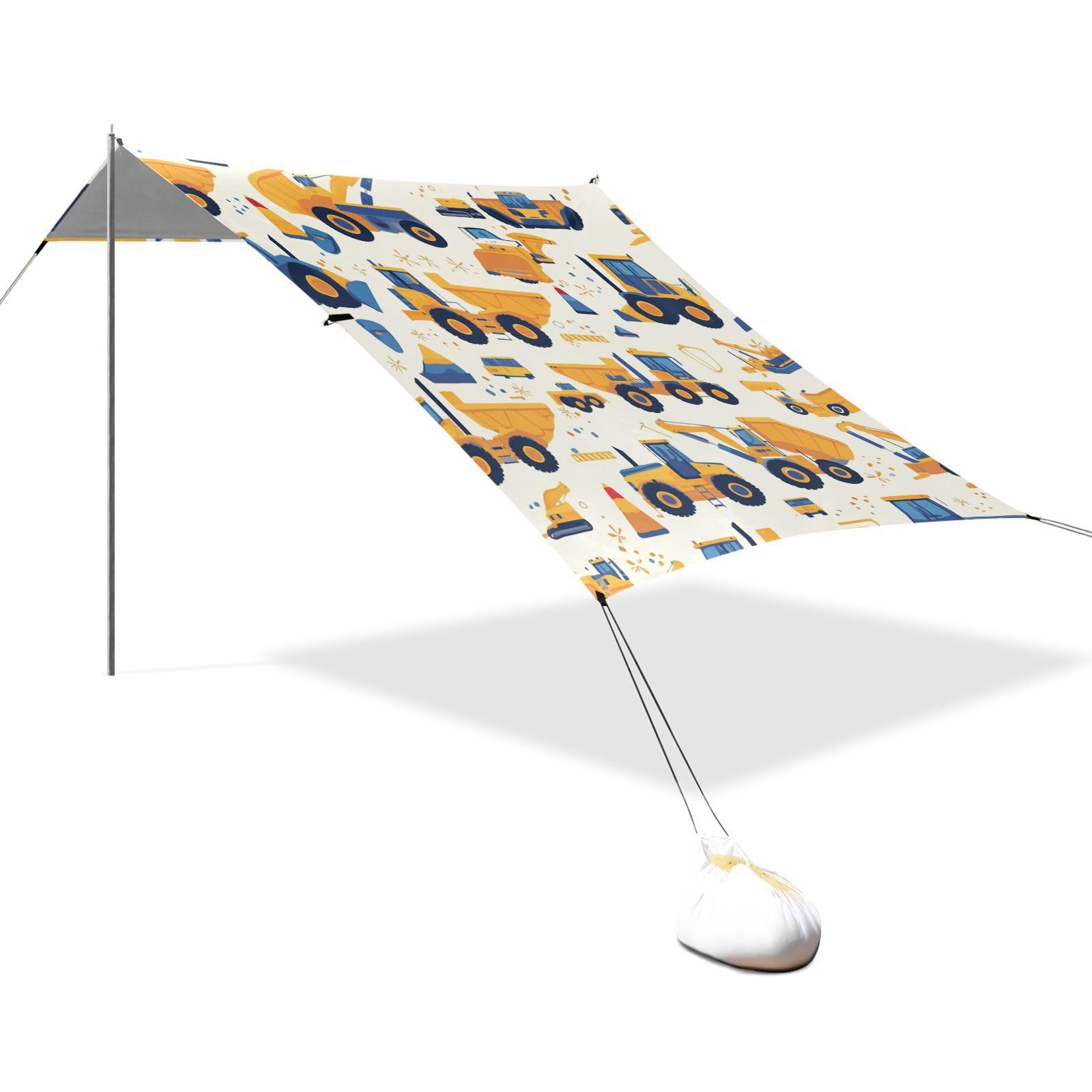 Construction Vehicles Dump Truck Grader Foldable Beach Cabana UPF50+ Waterproof Portable Sun Shelter Includes Sand Shovel, Sandbags, Stability Poles for Camping, Picnics, Backyard & Fishing