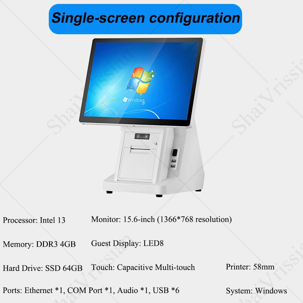 Inteligentny Kasa,Kasa Fiskalna Wszystko W Jednym,15,6 Calowy Ekran Dotykowy,Wbudowana Drukarka 58mm,6 Portów USB,Windows,Dla Restauracji I Punktów Handlowych Singlescreen