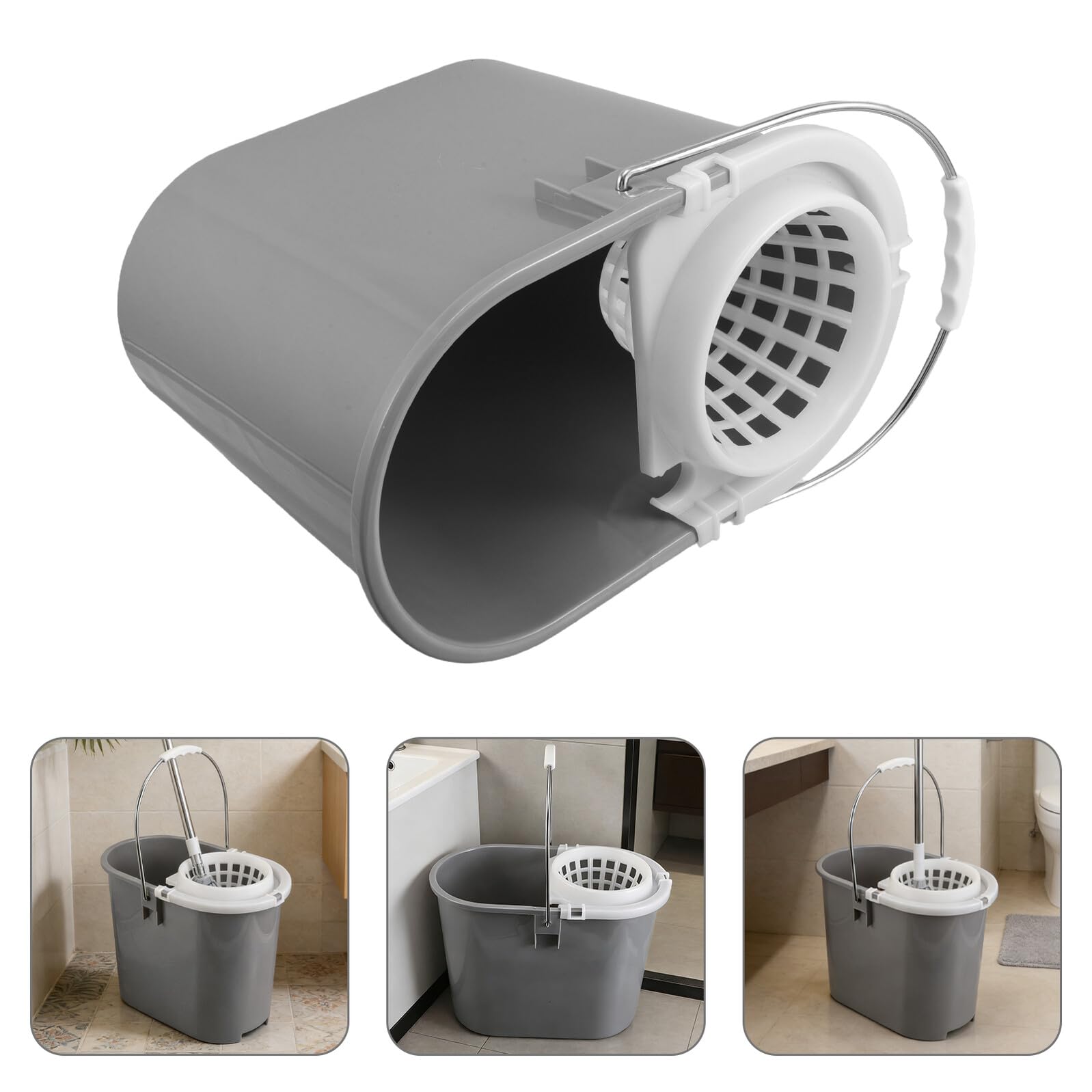 VALICLUD Cubo de Limpieza Comercial de Plástico Gris con Asa y Cesta Lateral, Accesorio Compatible para Trapeador Redondo, Cubo Pequeño para Fregar en Hoteles y Limpieza Industrial