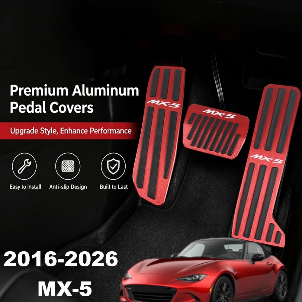 3PCS MX-5 Miata Accessories Sport Pedal Covers Compatible with Mazda MX-5 Miata ND Roadster 2016-2026-Red