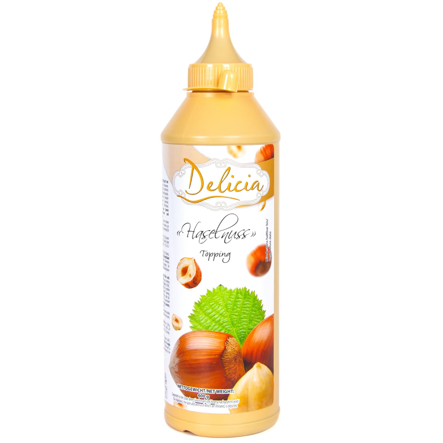"Haselnuss" Dessertsauce | Verführerischer Topping in einer 600g - Flasche | Delicia Dessertsoße - Vielseitige Verwendung - Entfalten Sie Ihre Kreativität