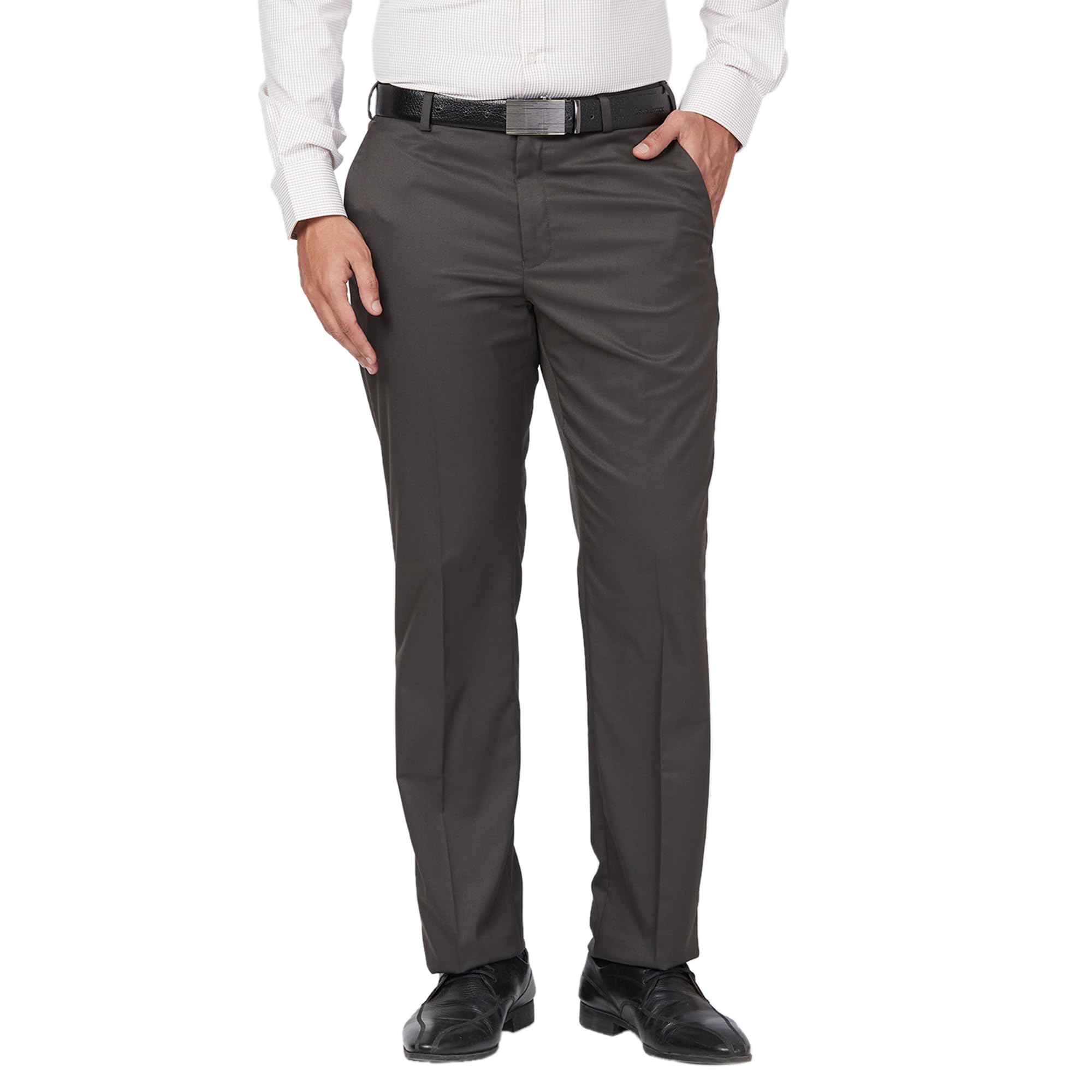 park avenue Men's Mid Rise Regular Fit Solid Pattern Polyester Blend Pleated Formal Trouser-picture-28