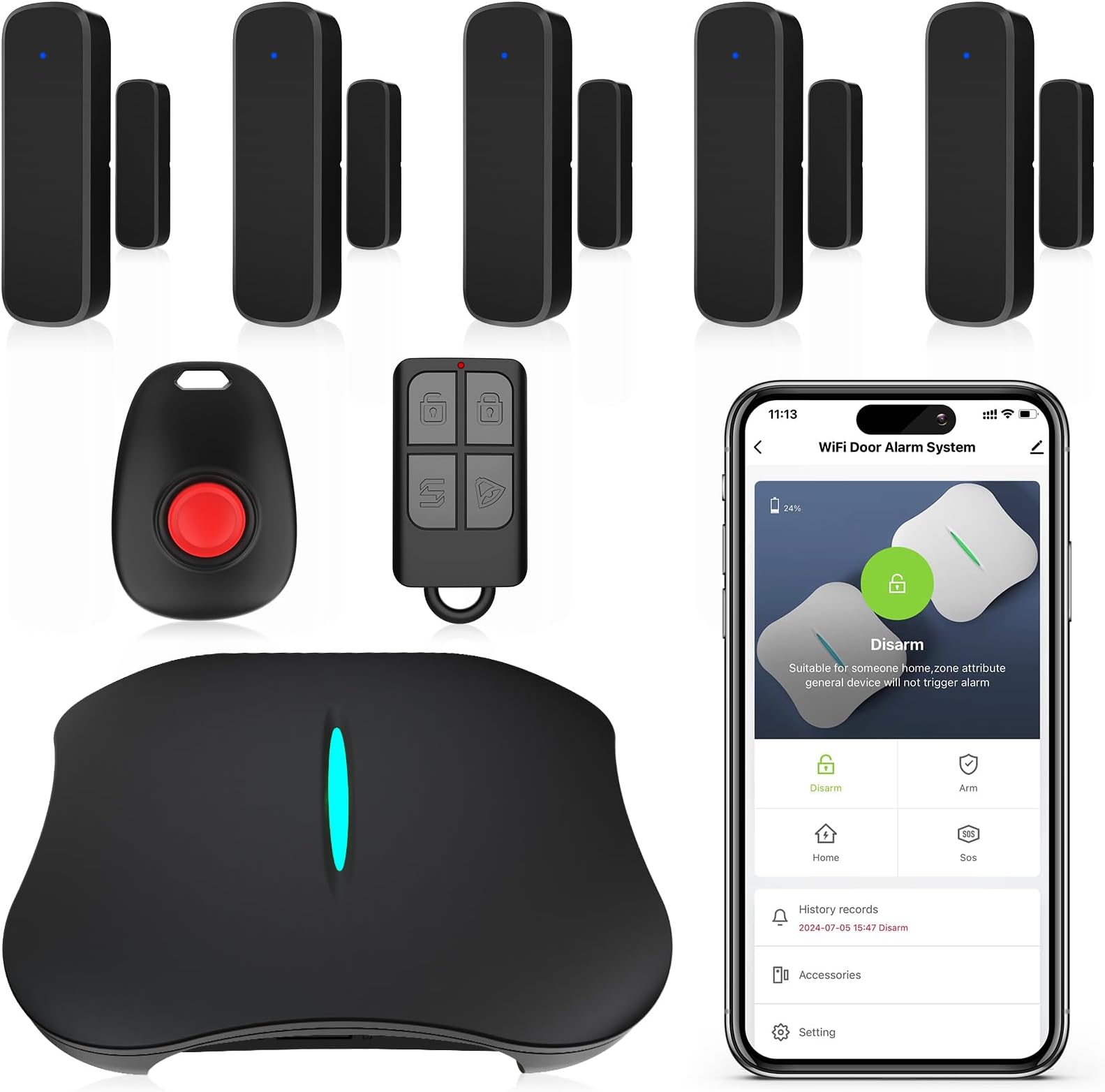 Wireless Home Security System, WiFi Smart DIY Home Alarm System for Apartment/Villa/Store, 8 Pieces-Kit, Alarm Siren, Door Window Sensor, Caregiver Pager, Work with Google Assistant and Alexa