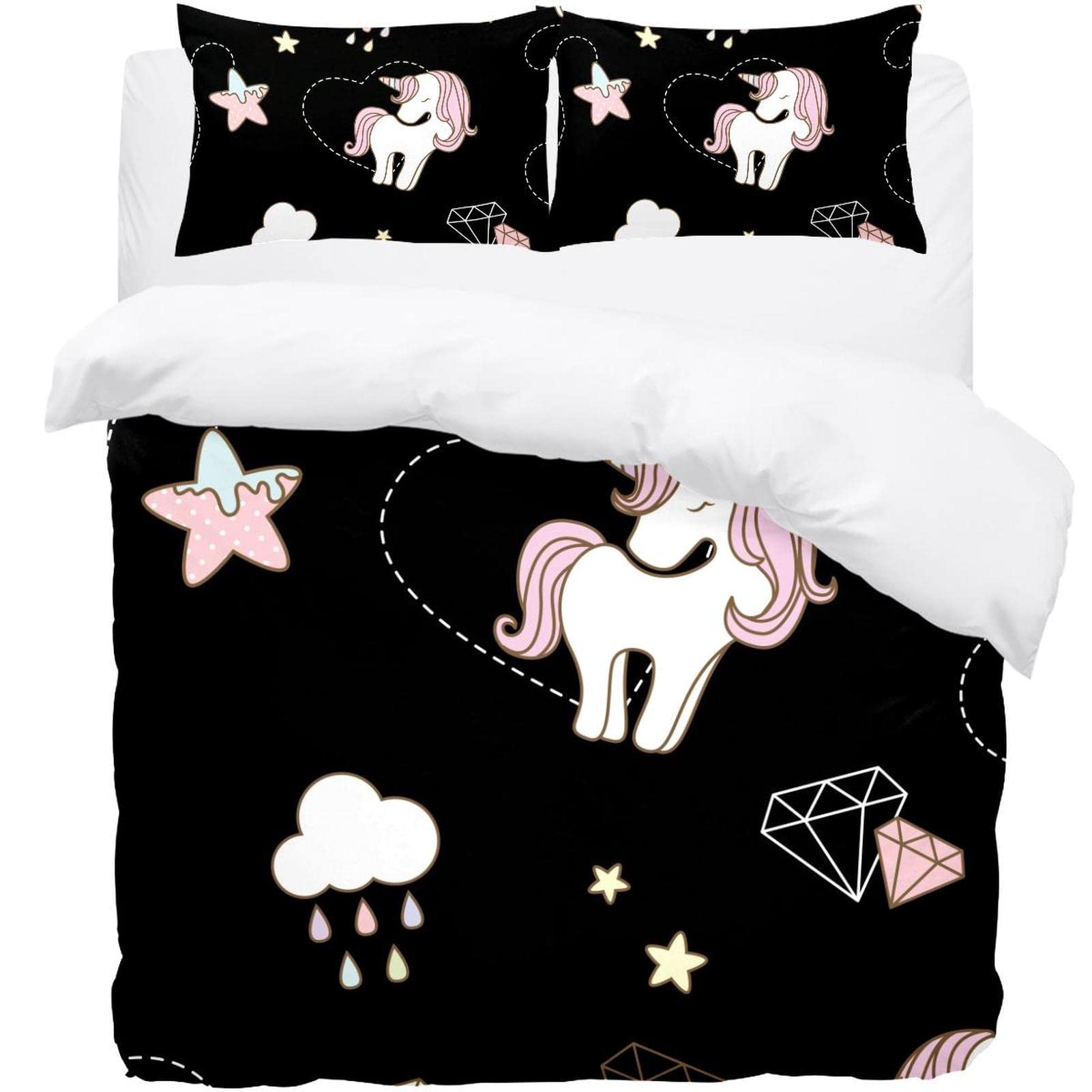 Housse de couette licorne pour chambre d'enfant parure lit noire