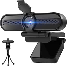 Webcam genérica 2K, câmera de streaming FHD com 2K/30fps, 1080P/60fps, foco automático, microfones com cancelamento de ruído duplo, capa de privacidade e tripé, para