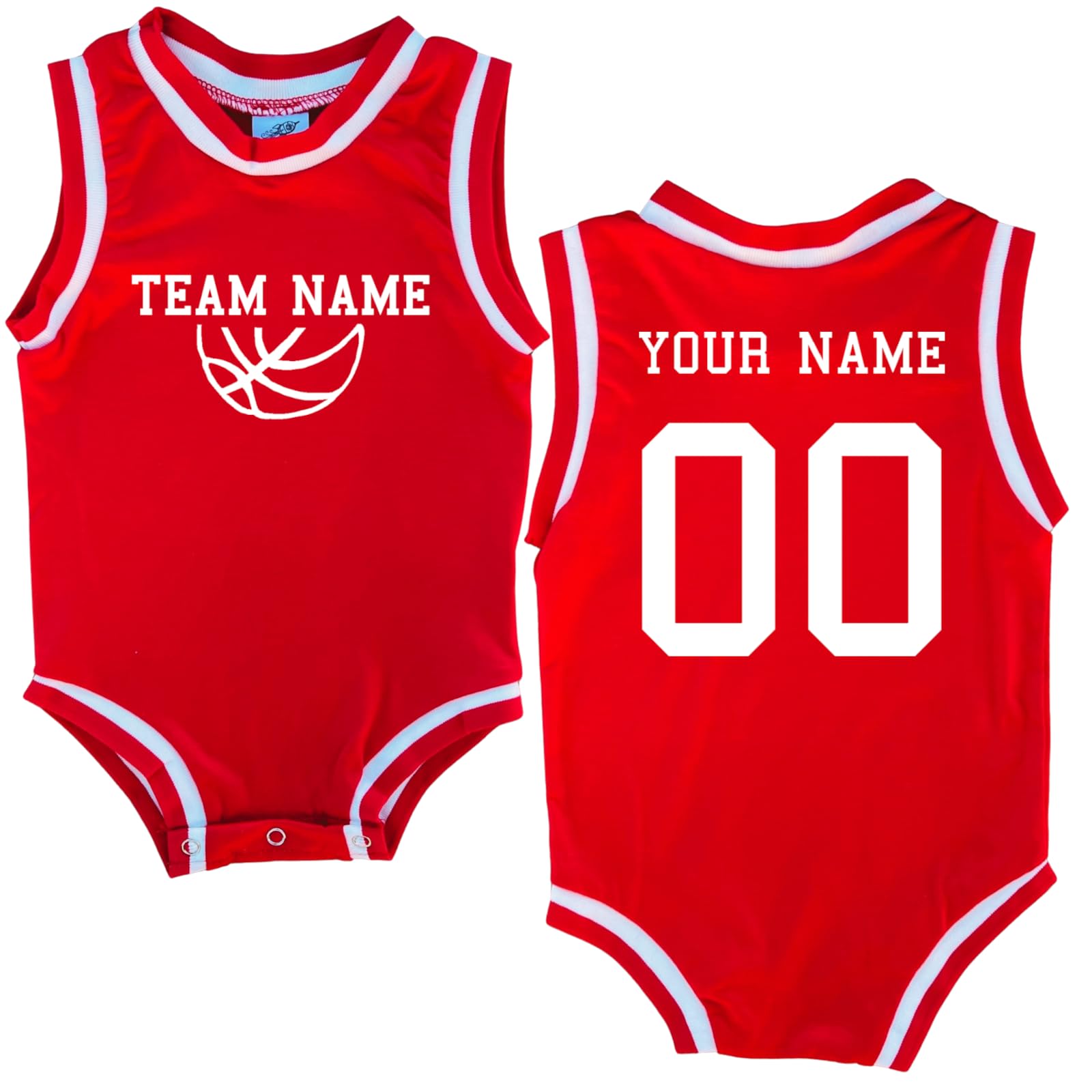 Rocket Bug Custom Sleeveless Basketball TEAM Sport Jersey for Babies - Personalized with Name & Number-FRONT and BACK - (3-6 Months, Red)