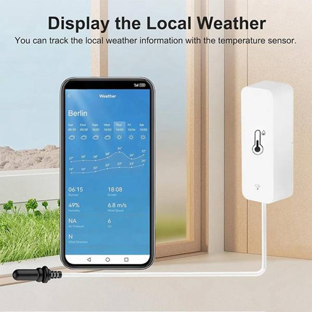 Tuya Wifi Temperature and Humidity Sensor with External Probe Digital LCD Screen Work with Smart APP Control