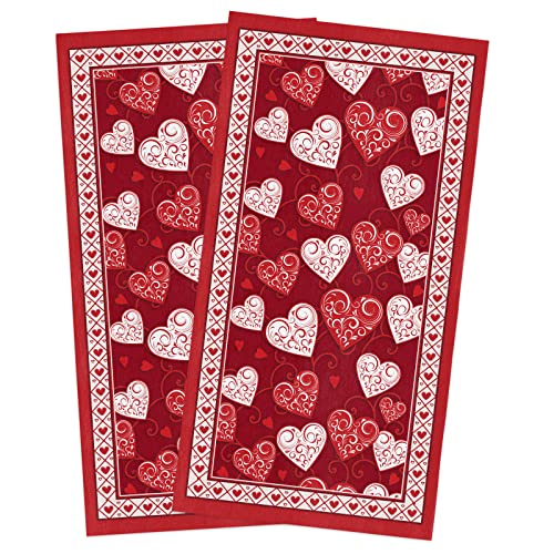 Beisseid Valentines Kitchen Towels, Red And White Love Heart Dish Cloth Fingertip Bath Towels Cloth Romantic Hand Drying Soft Cotton Tea Towel Set, 18X28In 2Pcs, 2-Pack #TOP5