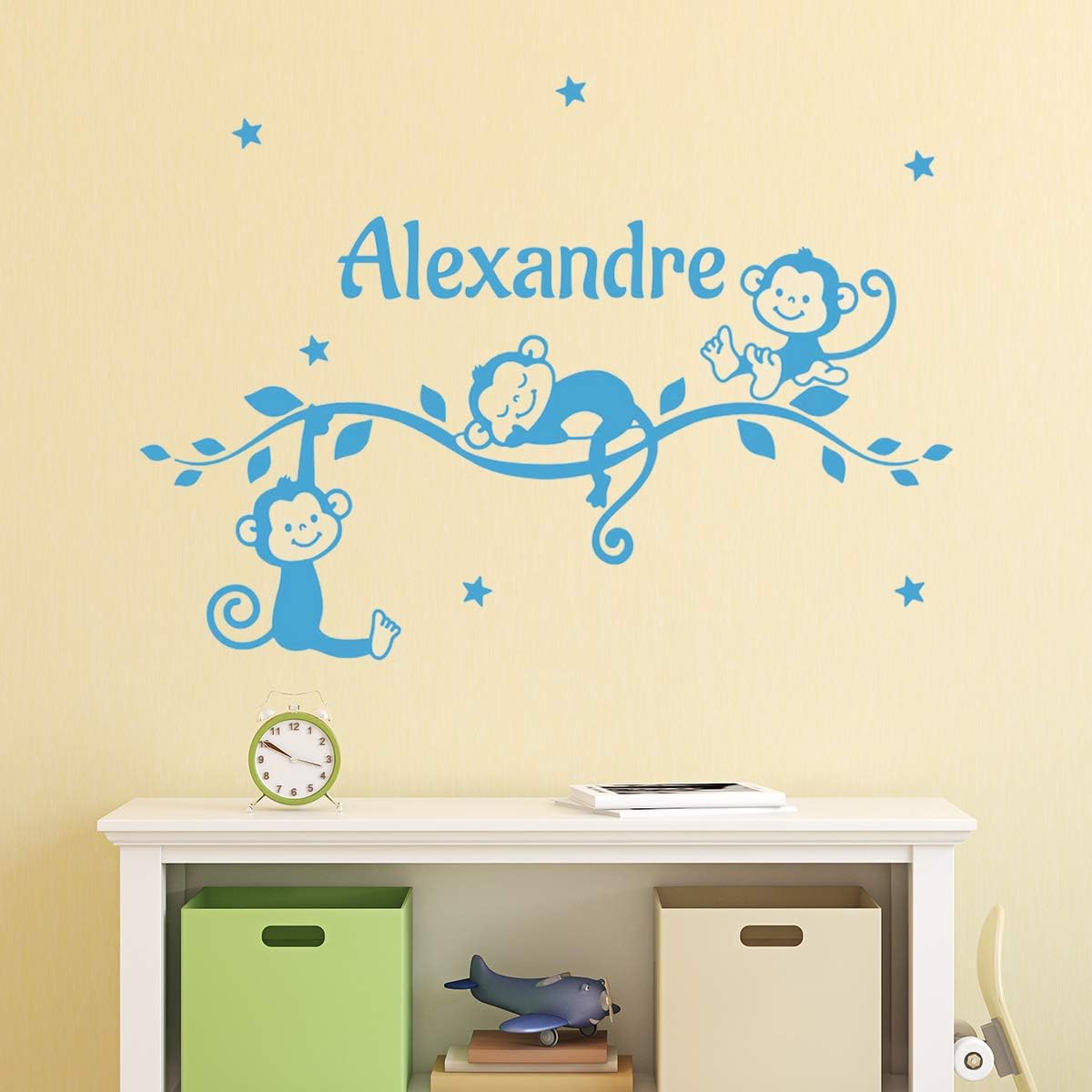 Personalised Name Stickers | Little Monkeys Wall Sticker - Children's Room Wall Decoration | 2 Sheets of 25 x 50 cm and 40 x 30 cm - Pink