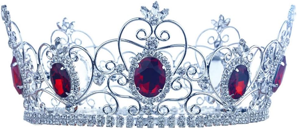 Unisex Pageant Full Circle Tiara Dark Red Crystals King/Queen Crown AT1722