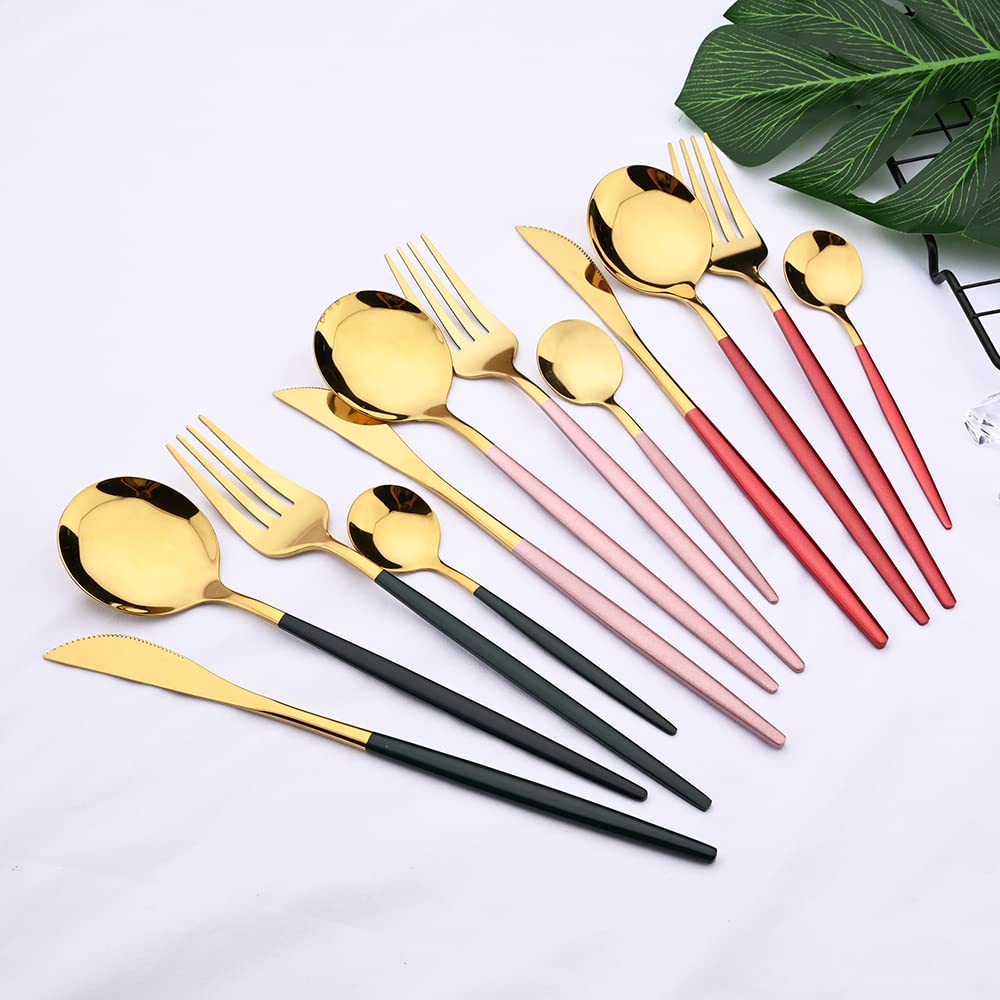 Ensemble de couverts en argenterie, 30 pièces, ensemble vaisselle, miroir, fourchette à gâteau aux fruits brillants, acier inoxydable for la cuisine, doré