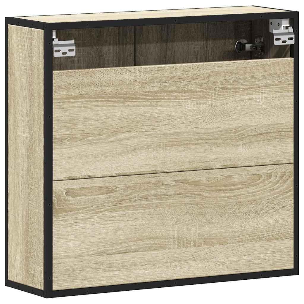 Sonoma - Mobili da bagno, 65 x 20 x 60 cm, in legno di rovere, telaio in metallo, piccolo armadio da bagno, montaggio a parete, con specchio, design moderno per piccoli bagni