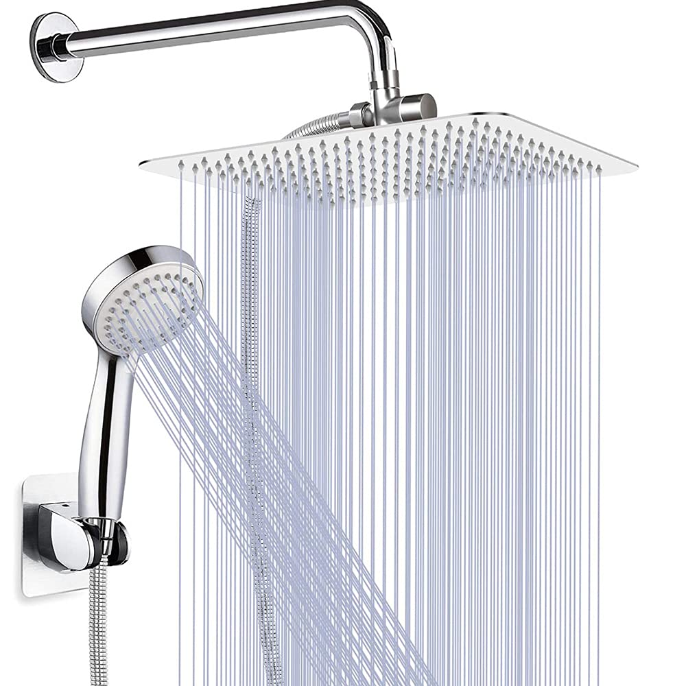 Sistema de ducha, ducha de baño montada en la pared con cabezal de ducha de lluvia de alta presión de 8 "y cabezal de ducha de mano de 3 posiciones, cromo cepillado (manguera de desvío de agua de 3 ví