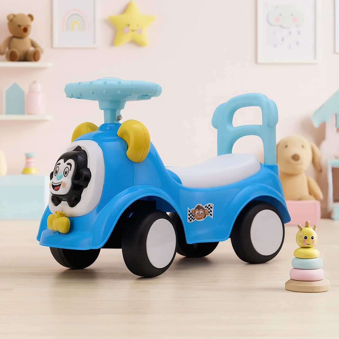 Amazon Brand - Jam & Honey Ride-on Car for Kids | for 24+ Months | Push Car with Backrest | Under Seat Storage | Indoor or Outdoor Toy | BIS Approved | Safe and Fun Toy (Blue)