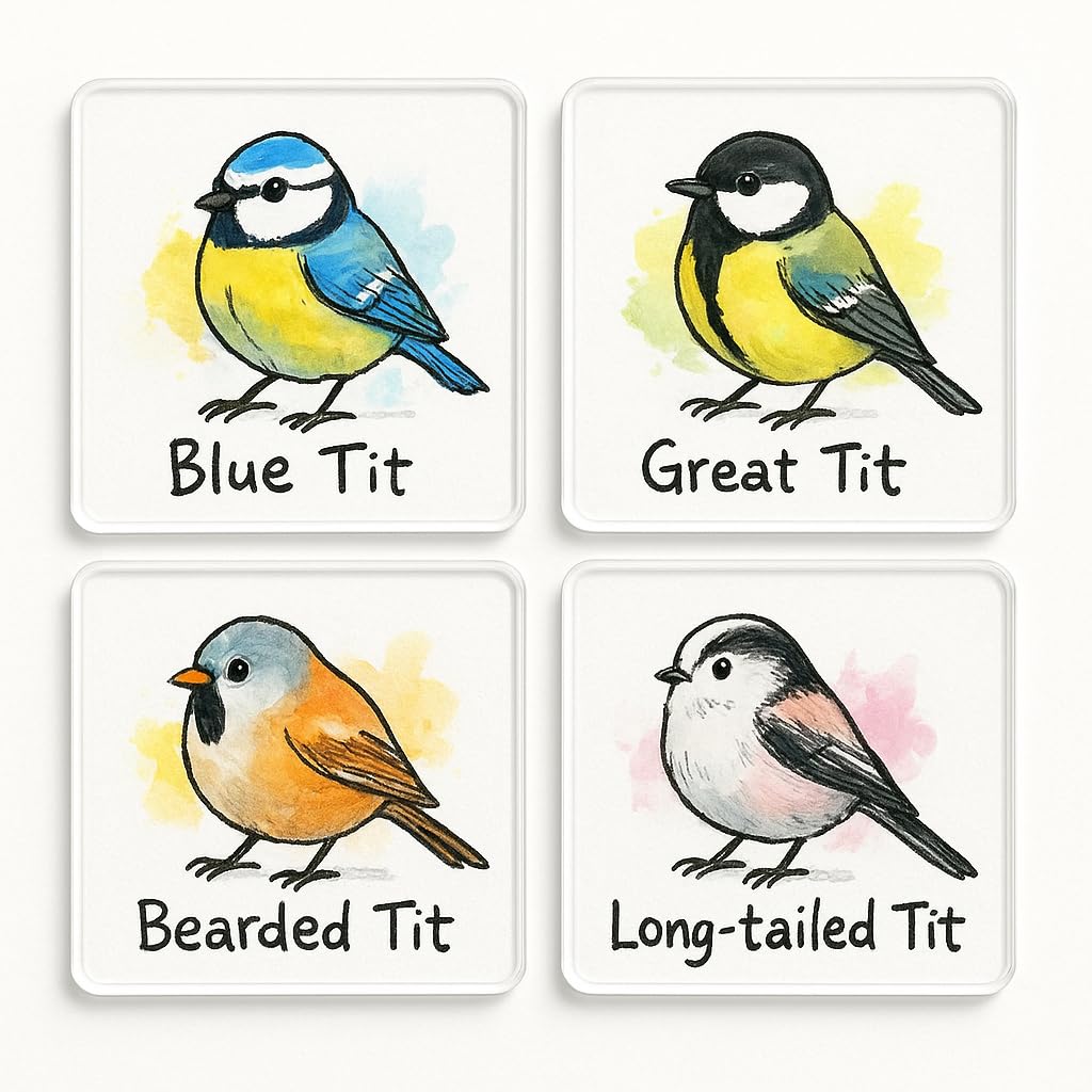 The Plum Penguin Doodle Bird Bliss Acrylic Coaster Gift Set Of 4 With Whimsical Pun Doodle Bird Design - Vibrant Home Decor For Bird Lovers And Gardeners