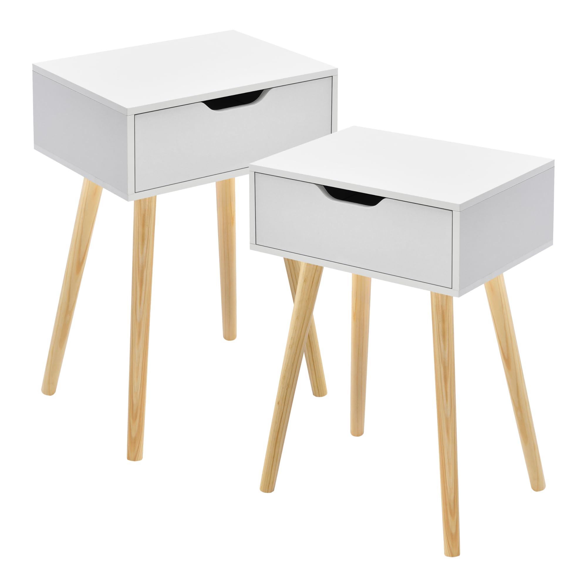 [en.casa] Lot de 2 Tables d'Appoint avec Tiroir Ensemble de 2 Tables Basses Bouts de Canapé Tables de Chevet Design Intemporel Panneau de Particules Bois 60 x 40 x 30 cm Blanc