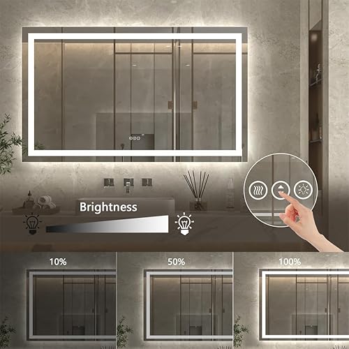 Miniatura 6 de ExBrite Espejo LED de tocador de baño de 60 x 36 pulgadas, espejo montado en la pared, antiniebla, regulable, modo de iluminación doble, vidrio