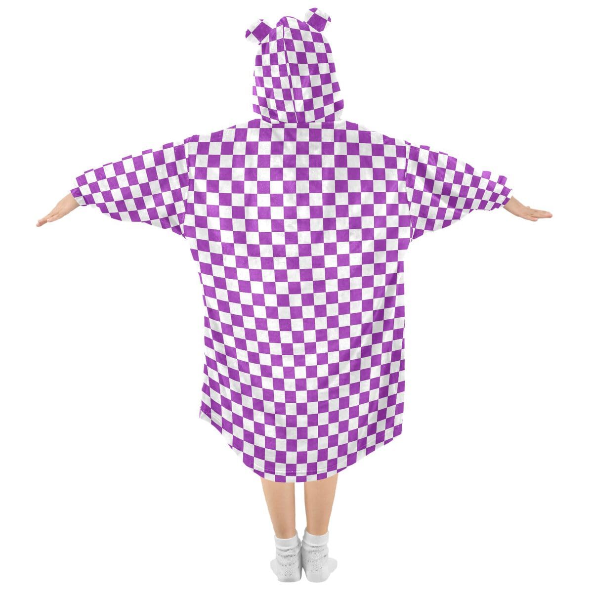 Fioletowa szachownica dziecięca koc do noszenia bluza z kapturem oversize bluza koc sweter vintage kratka dla chłopców i dziewcząt w wieku 3-14 lat