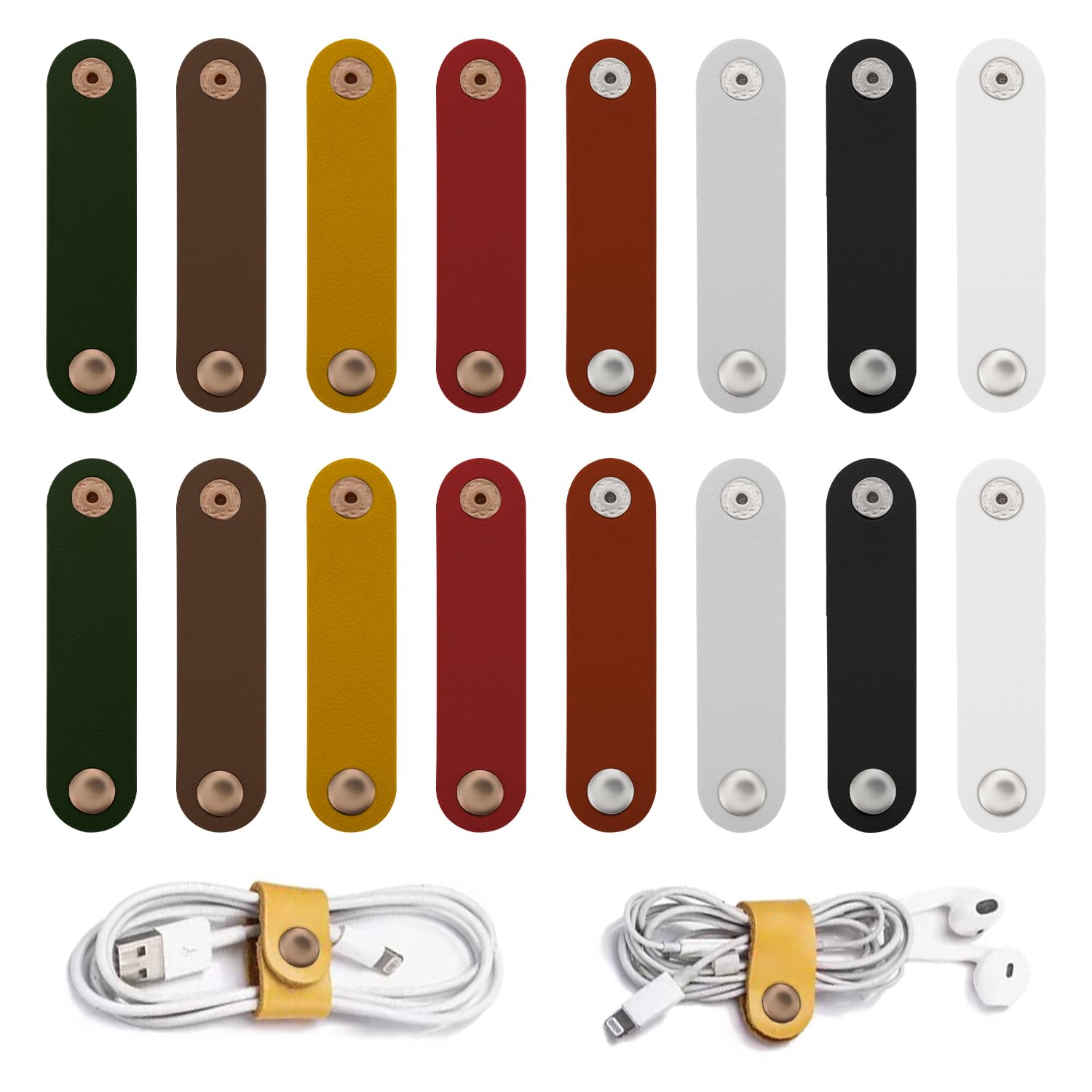AHANDMAKER 20 Organizer Per Cavi In Pelle – 10 Colori, Riutilizzabili, Per Viaggi E Ufficio - 4