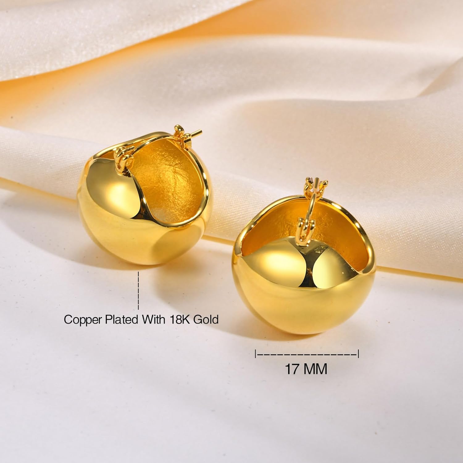 Chunky Hoop Earrings - 14K Gold Plated Thick Hoops For Women - Gold Ball Dangle Earrings - Image 6