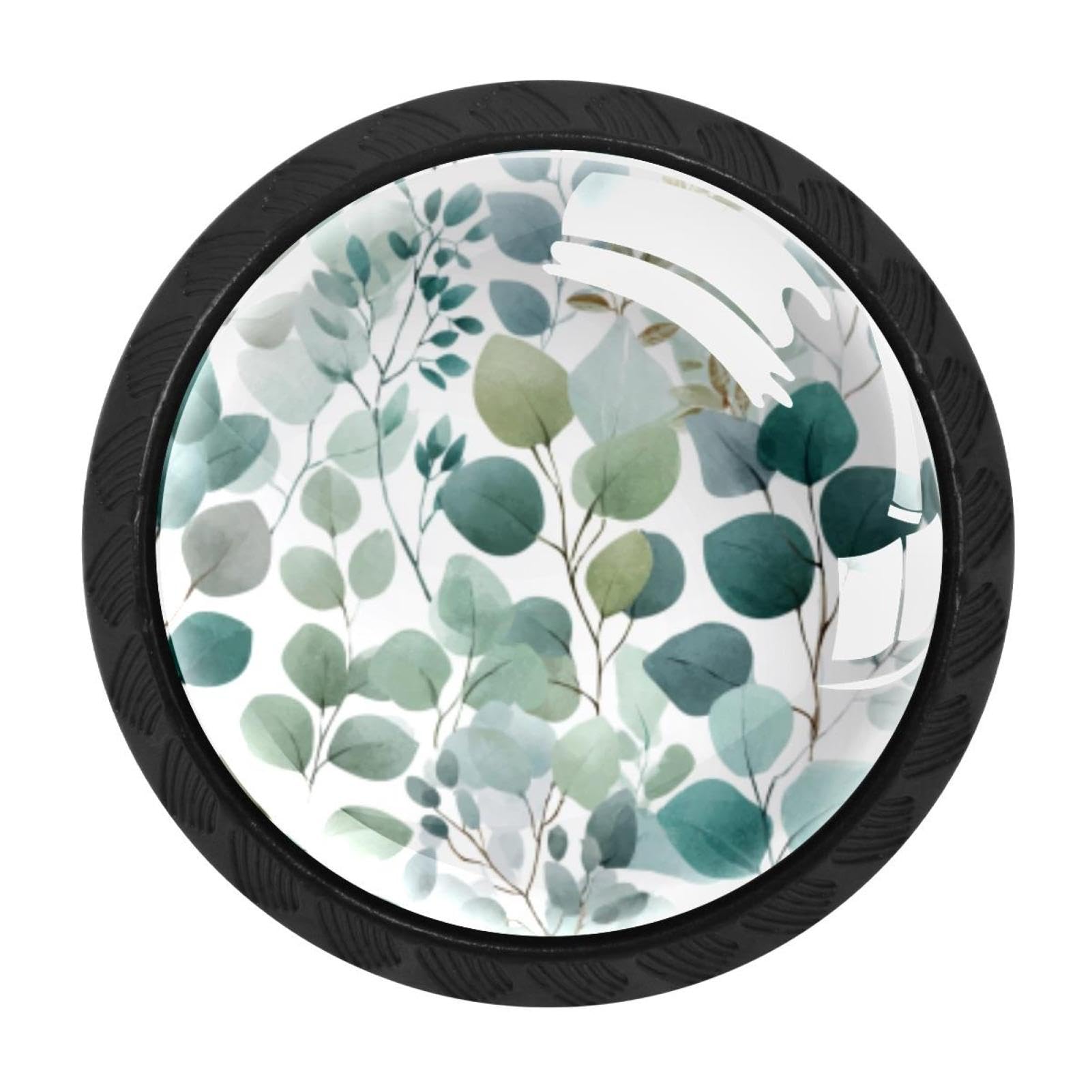 CHENZZZZ 4 Pieces Eucalyptus Selection Greenery (3) Kitchen Cabinet Knobs Drawer Knobs Dresser Knobs Black Knobs Drawer Pulls Dresser Drawer Handles Knobs for Dresser Drawers