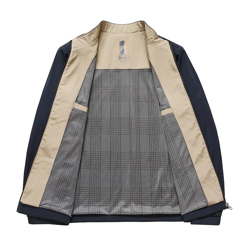 Men's Standing Collar Zipper Casual Jacket, Men Lightweight Business Windbreaker, Stylish Work Coat3