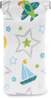 HUSSRITY Eyeglasses Case Cartoon Stars Cars Aircraft Sunglasses Pouch Soft PU Leather Squeeze Top Eyeglass Holder Portable Glasses Case For Women Men