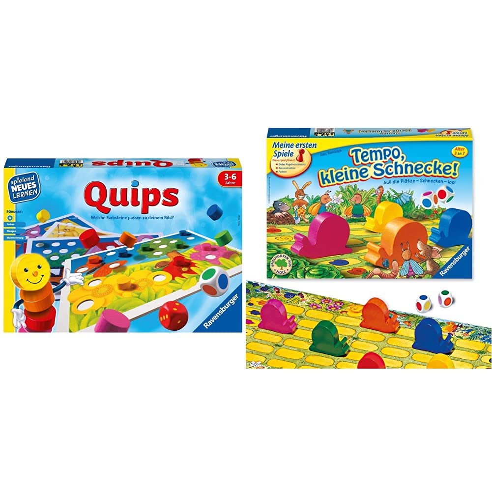 Ravensburger 24920 – Quips - Spielen und Lernen für Kinder, Lernspiel für Kinder von 3-6 Jahren & Kinderspiel Tempo kleine Schnecke, Das spannende Schneckenrennen, Brettspiel und Gesellschaftsspiel