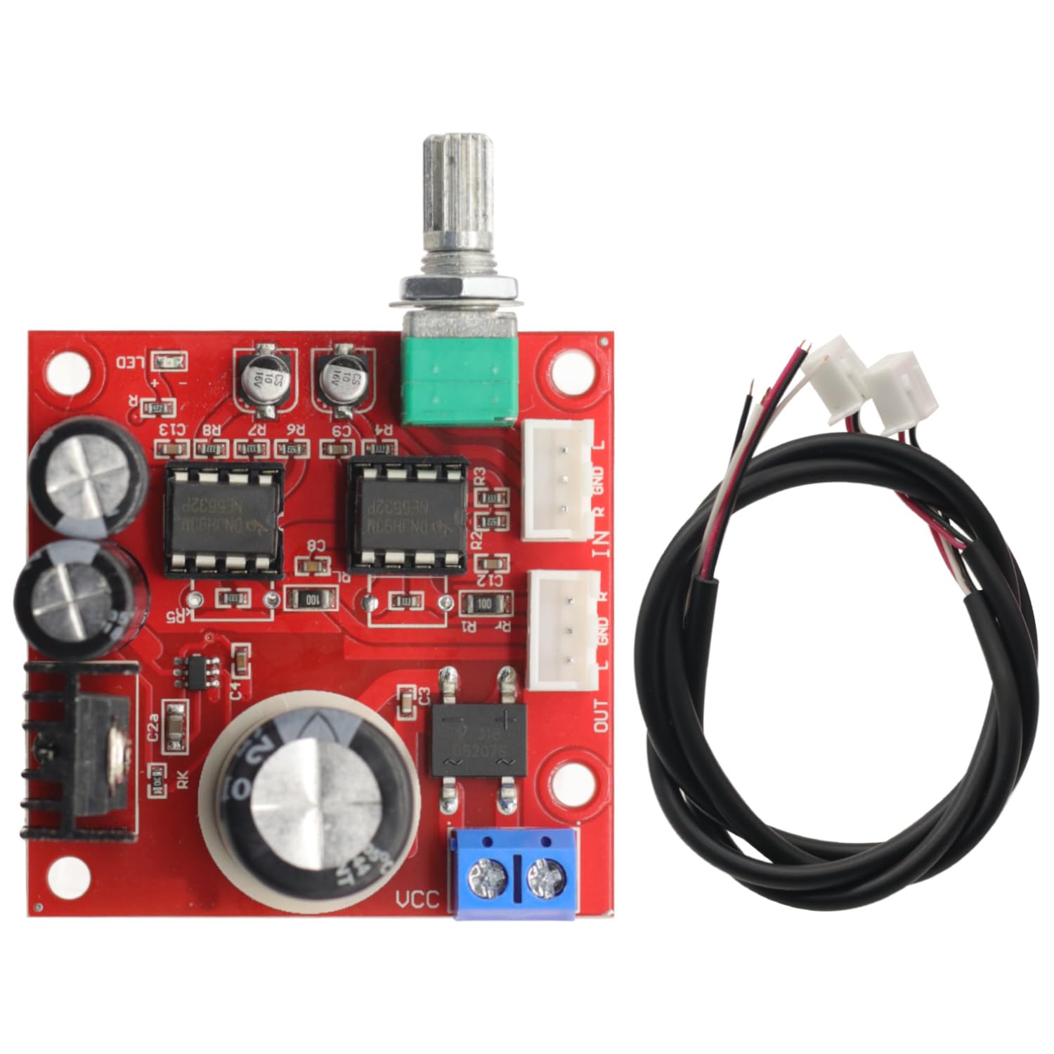 DONGKER Scheda Preamplificatore NE5532 A Doppio Canale – Alimentazione Singola 5-24V Con Potenziometro E Cablaggio Incluso