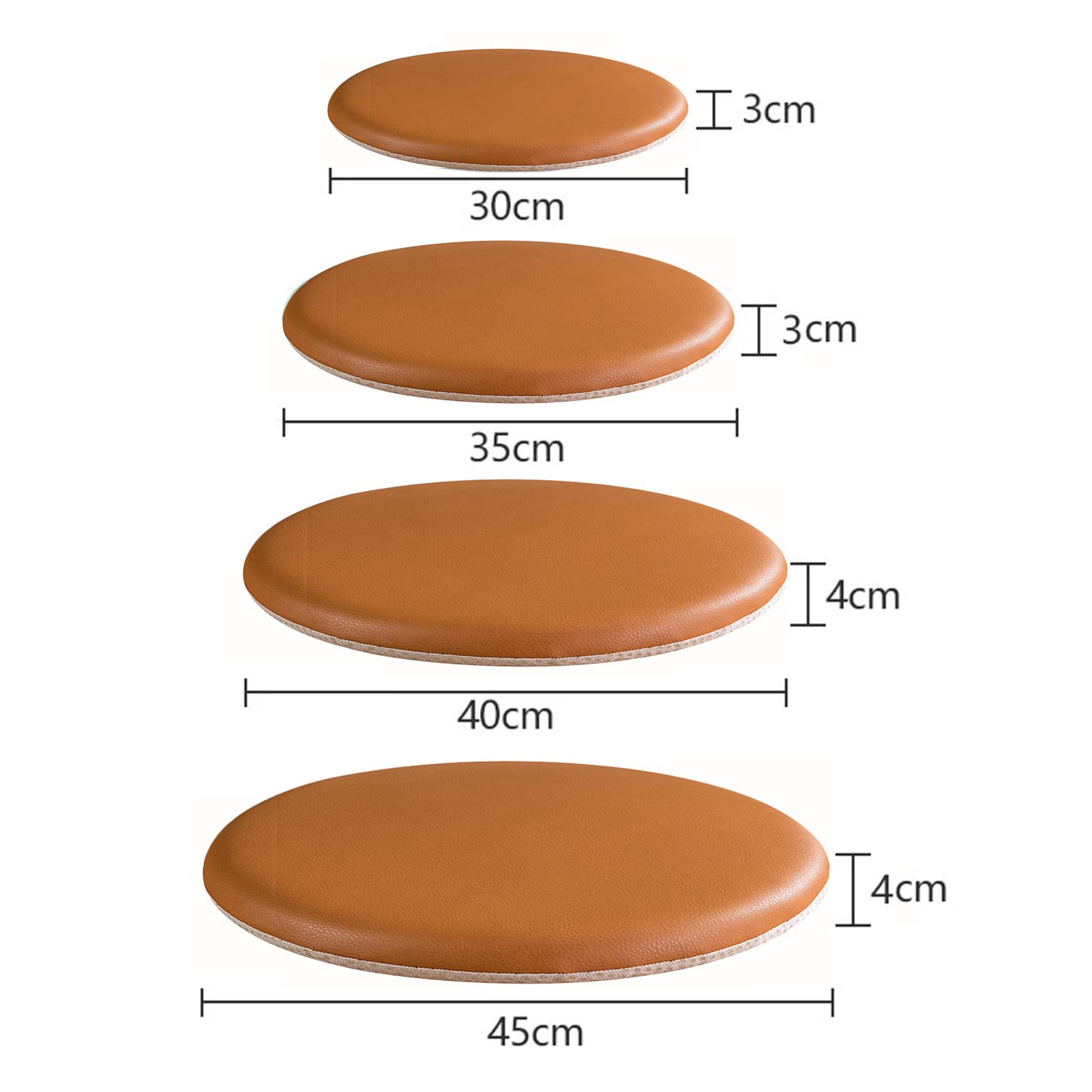 Cuscini Sedie Rotondi Impermeabili In Pelle (Set 4 Pezzi) - Antiscivolo Con Memory Foam - Per Interni/Esterni, Diametro 30/35/40/45 Cm - Colore Rosso (30cm)