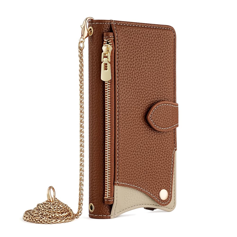 Cover Compatible with TCL 50 NxtPaper 5G / 50 Pro NxtPaper 5G Lanyard Zipper Wallet【Card Slot】【Flip Stand】【Magnetic clasp】【Phone Case】 Brown