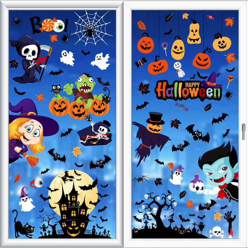 Enwokran Halloween Window Clings & Stickers - Double Sided Removable Decals for Indoor & Outdoor Home Decor - 9 Sheets