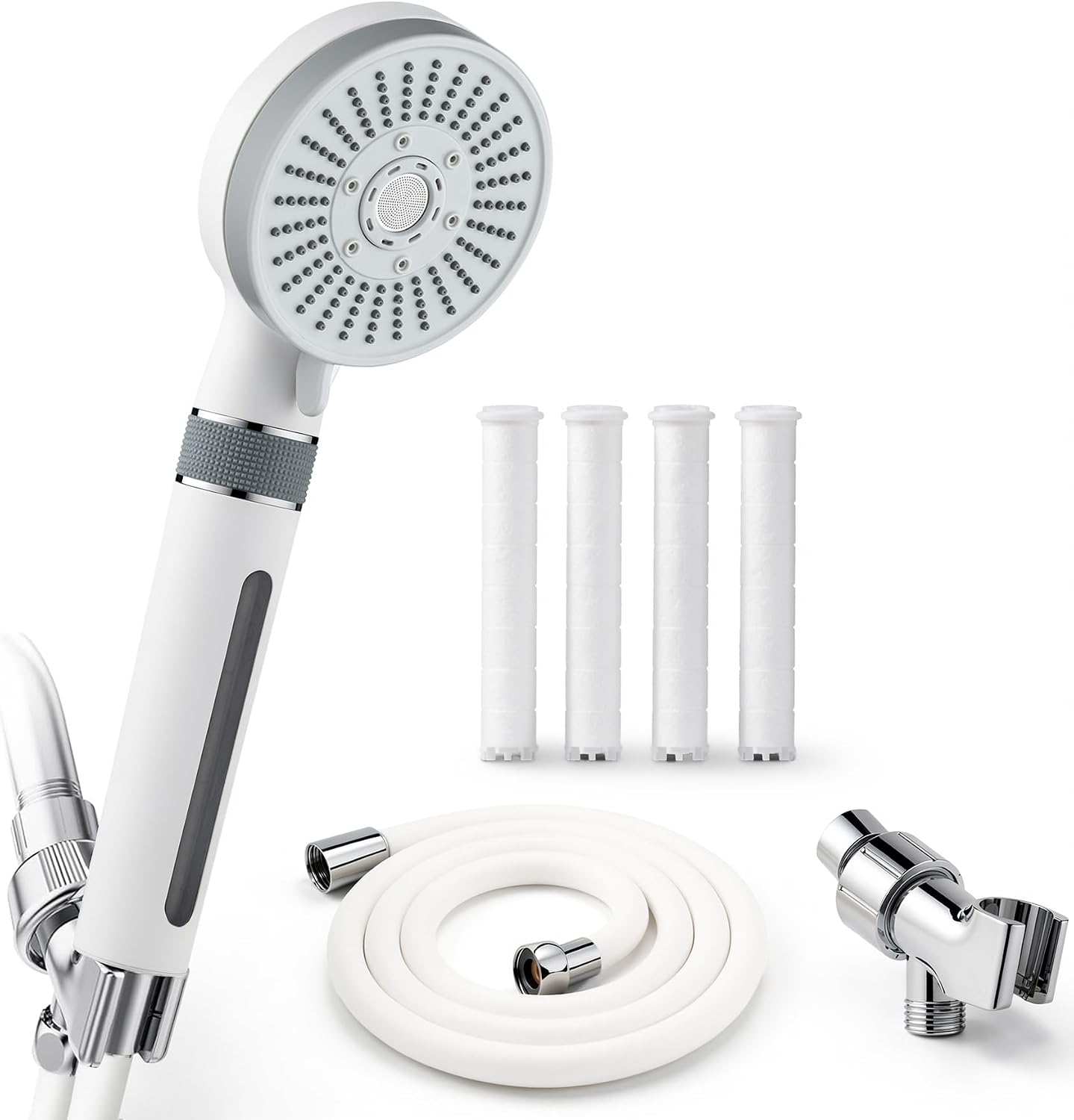 Filtered Shower Head with Handheld, High Pressure 5 Spray Mode | with 4 Filters, Silicone Hose & Bracket, for Hard Water to Remove Chlorine, Soothes Dry Skin & Hair
