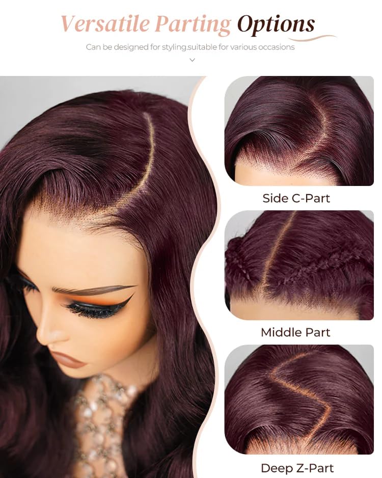 Image of Arabella 6x5 Burgundy Glueless Human Hair Wig Burgundy Pre Plucked Pre Cut 210% Density 12A Bleached Knots Density Drawstring Straight For HD Transparent Lace Wig 20 Inch