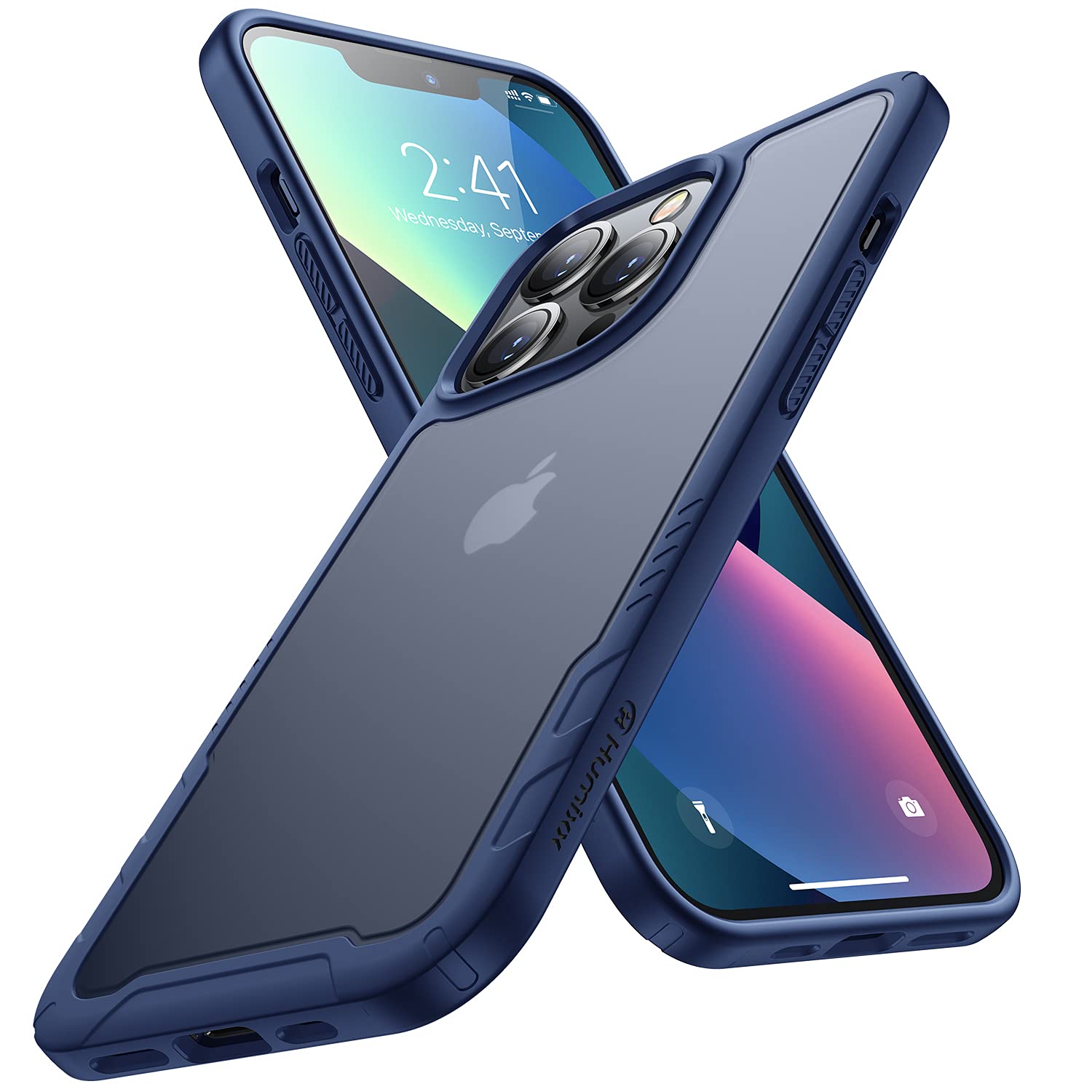 Humixx Shockproof Designed for iPhone 13 Pro Max Case [Military Grade Drop Tested] Upgraded Anti-Scratch Translucent Matte Hard Back with Soft Texture Edge, Slim Fit Protective Cover, 6.7"- Navy Blue