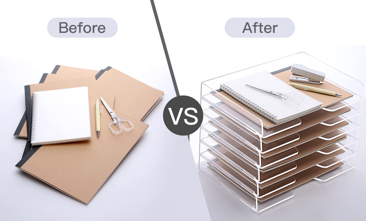Sanrui - Bandeja apilable para papel, organizador de archivos y papel en acrílico para escritorio, organizador transparente para la mesa de la oficina, el hogar o la escuela, 2 niveles