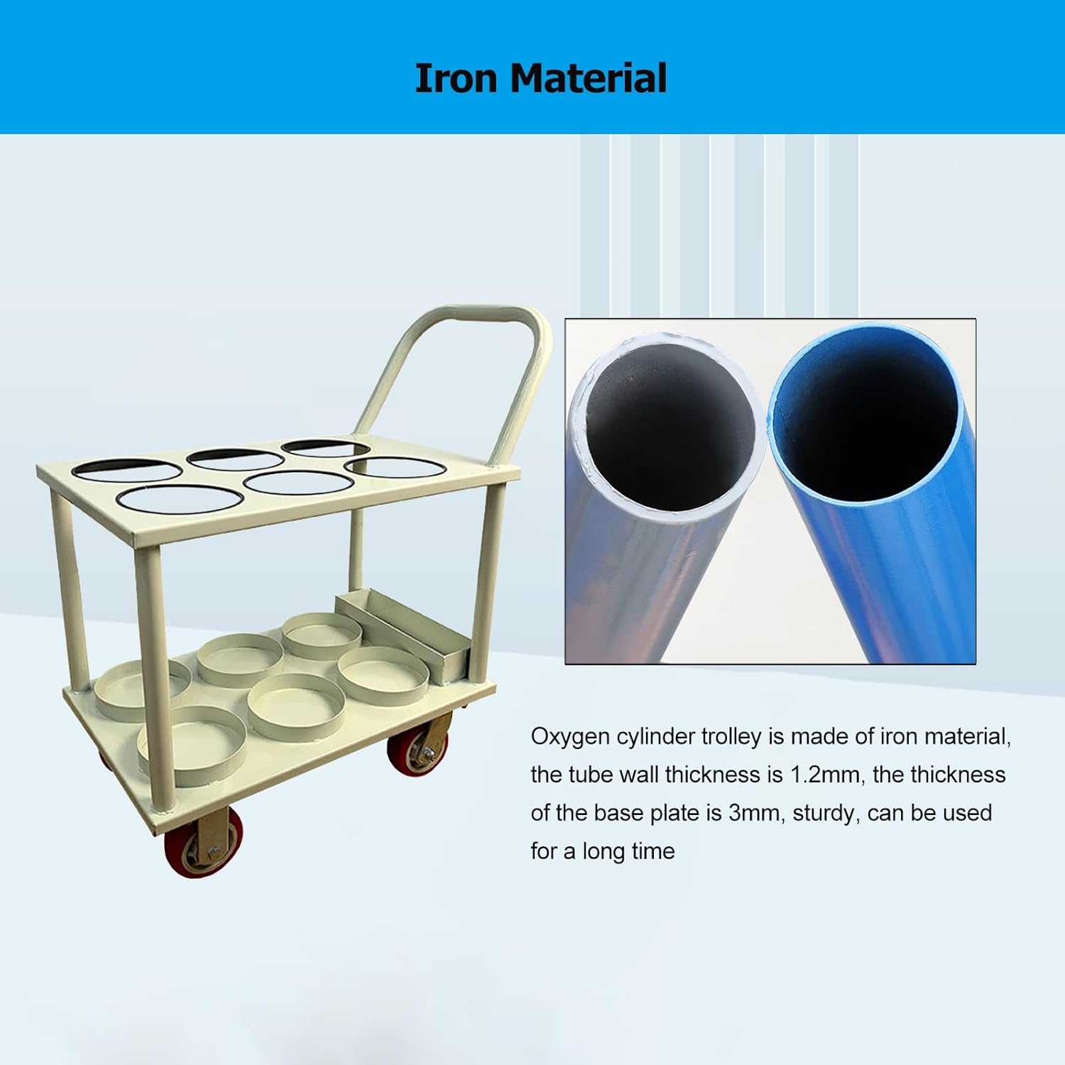 Oxygen Tank Cylinder Cart Holder 8-10 L Floor Mount Oxygen Tank Cart, Heavy Duty Iron Oxygen Cylinder Cart with 4 Wheels, Oxygen Cart for Hospital Factory Lab,Beige-67x42x83cm