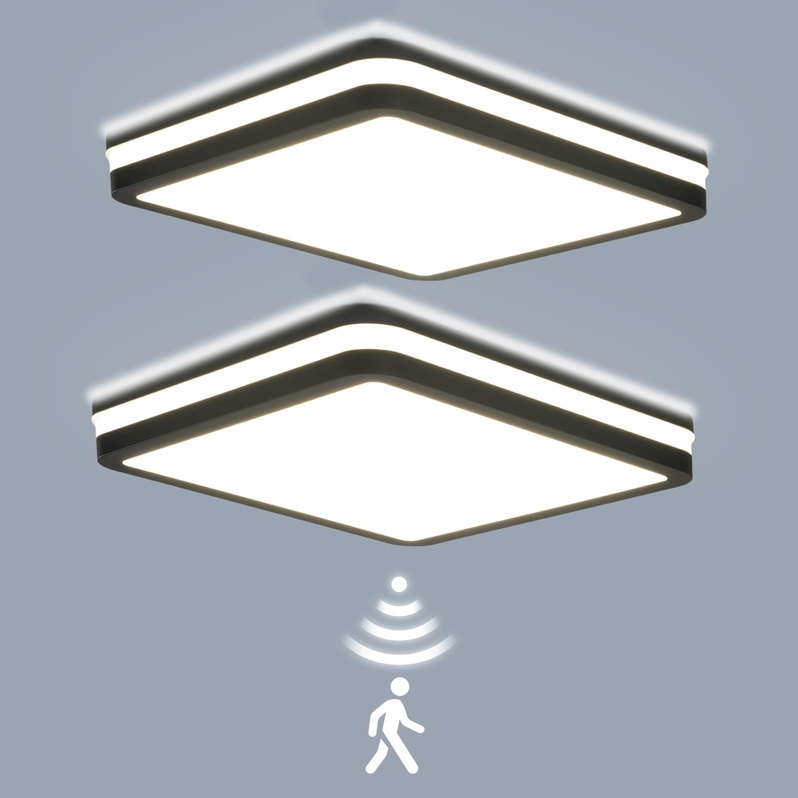 LEZOE 2PCS LED Deckenleuchte mit Bewegungsmelder IP65 Wasserdicht, 24W/30W 4500lm 150(Lm/W) Sensor Radar Deckenlampe 3000K/4000K/6500K Ideal für Bad, Feuchtraum, Garage, Keller, Balkon, Diele 26x26cm