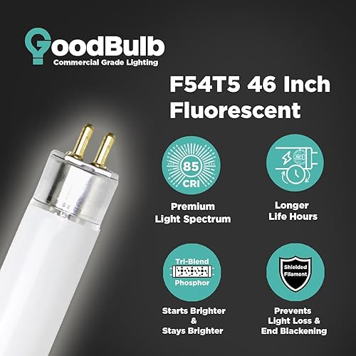 Miniatura 4 de GoodBulb Bombilla fluorescente T5 de 54 vatios y 46 pulgadas, 4100 K, color blanco frío, base bi-pin media, 4950 lúmenes, 85 CRI, 36000 horas de