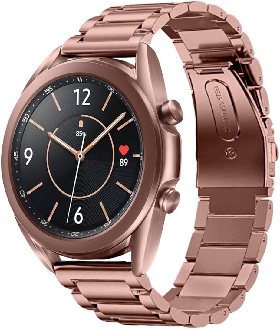 EloBeth Watch Bands Compatible with Samsung Galaxy Watch 3 Band 41mm Mystic Bronze Stainless Steel Metal Galaxy Watch 3 Bands Business Strap Accessories