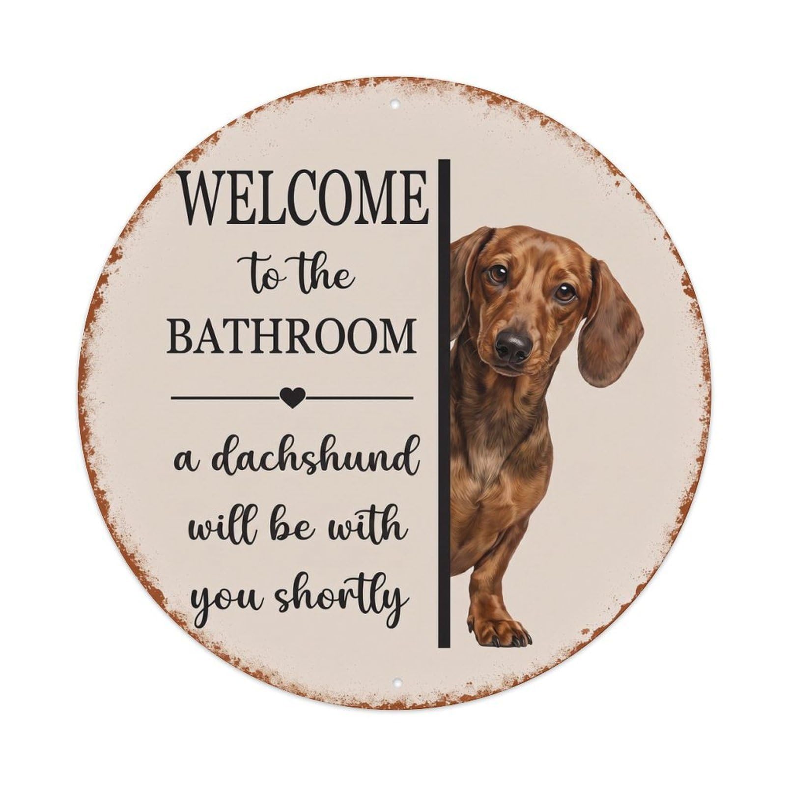 Vintage WELCOME To The BATHROOM Dachshund Dog Metal Tin Sign