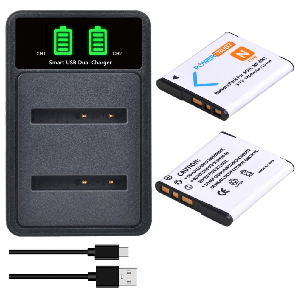 Caricatore Batteria Fotocamera 2 Batterie Caricatore Per Fotocamera Sony Cyber-shot DSC-W800, W810, W830 - Compatibile NP-BN1 Batterie 800 MAh Con Caricatore - Foto 7