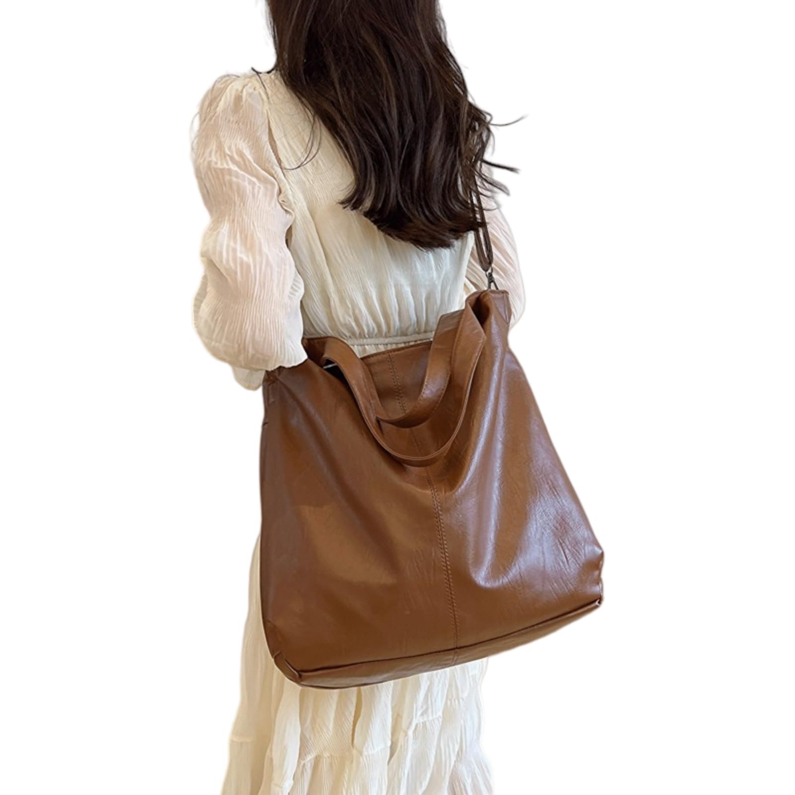 Kosmetiktasche Frauen Weiche Leder Stil Tote Tasche, Große Kapazität Retro Schulter Handtasche, Pendler Crossbody Tasche Für Den Einkauf Täglich-beige