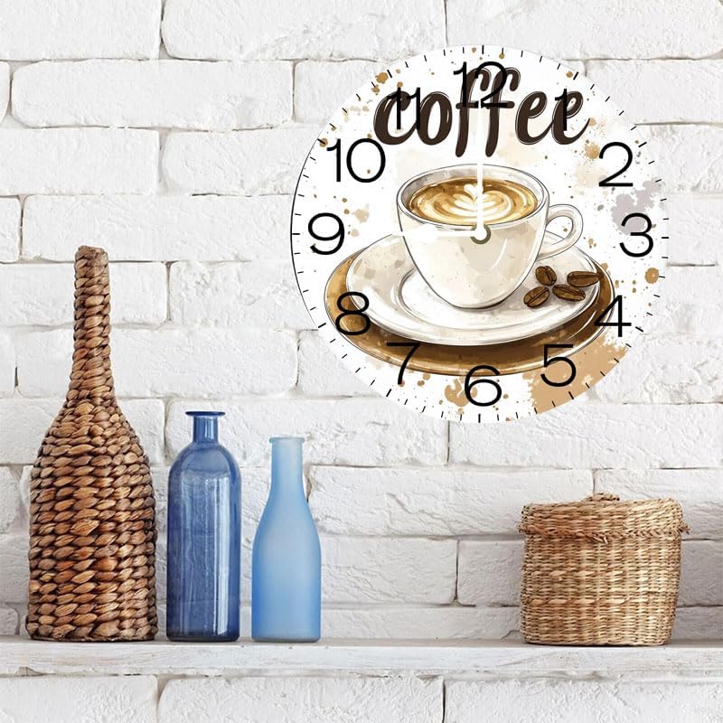 Miniatura 7 de Coffee Time - Reloj de pared, reloj analógico de cuarzo silencioso sin tictac, reloj náutico retro de madera con números arábigos, relojes de pared