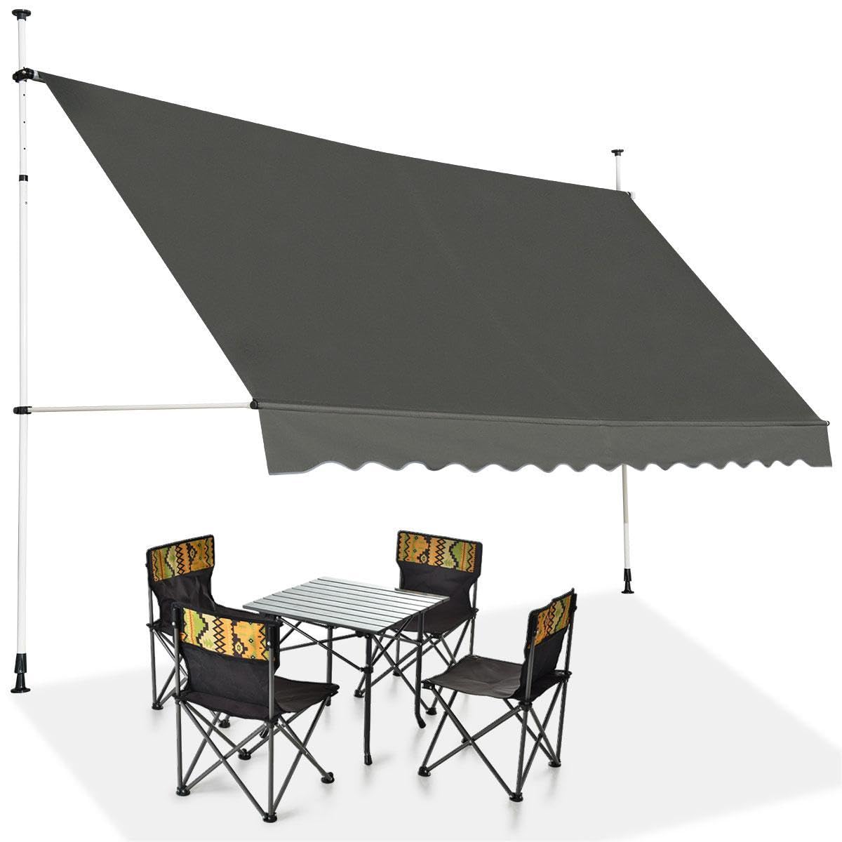 HOMASIS Toldo de Pinza protección Solar Regulable en Altura, sin taladrar, toldo de balcón con manivela, protección UV, toldo de Brazo Invisible para balcón, terraza (Gris, 4m)