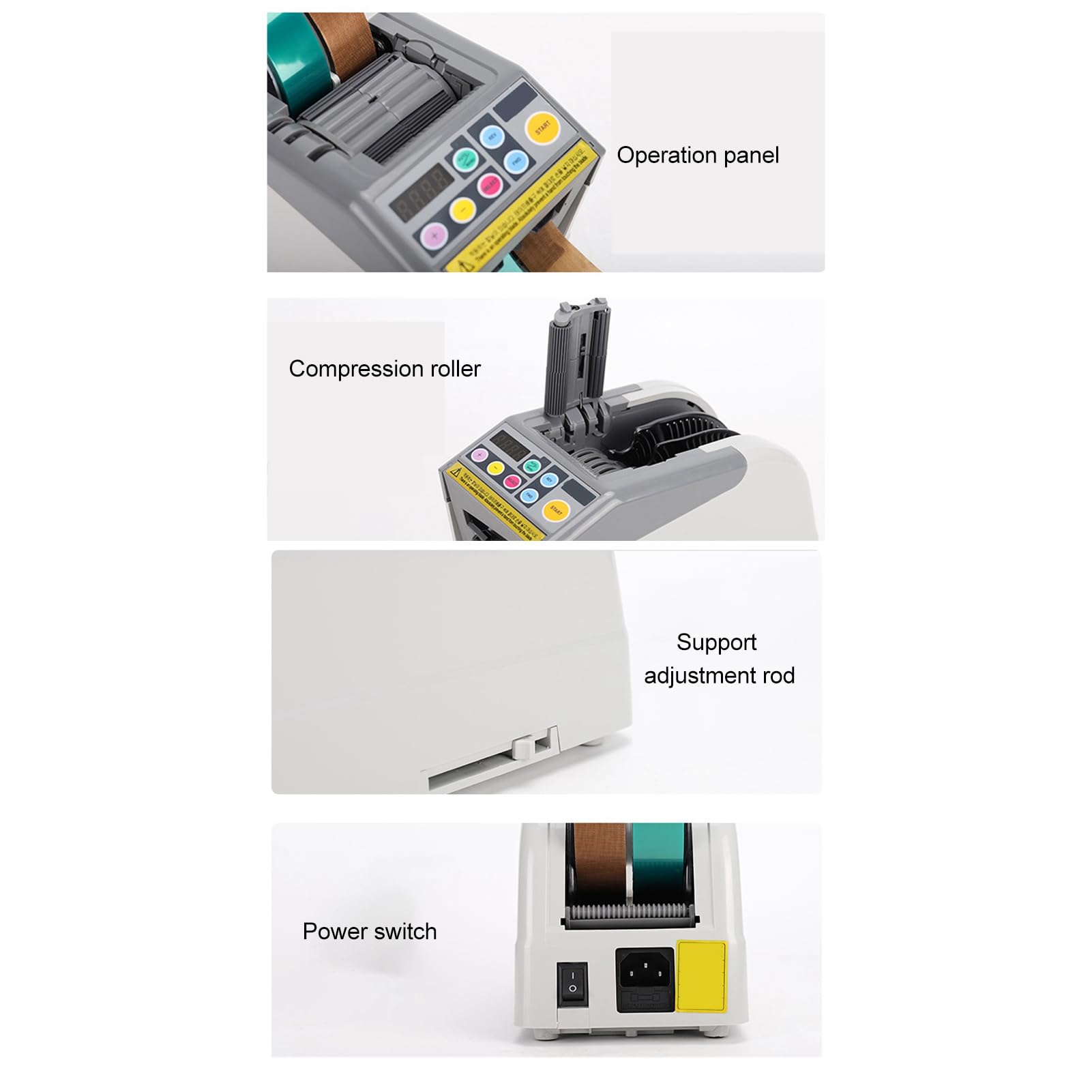 Dispensador Automático de Cinta, Máquina Cortadora de Cinta Eléctrica Manual con Almacenamiento Inteligente, Corte Manos Libres Adecuado para Cintas de 6-60 Mm de Ancho, 5-999 Mm