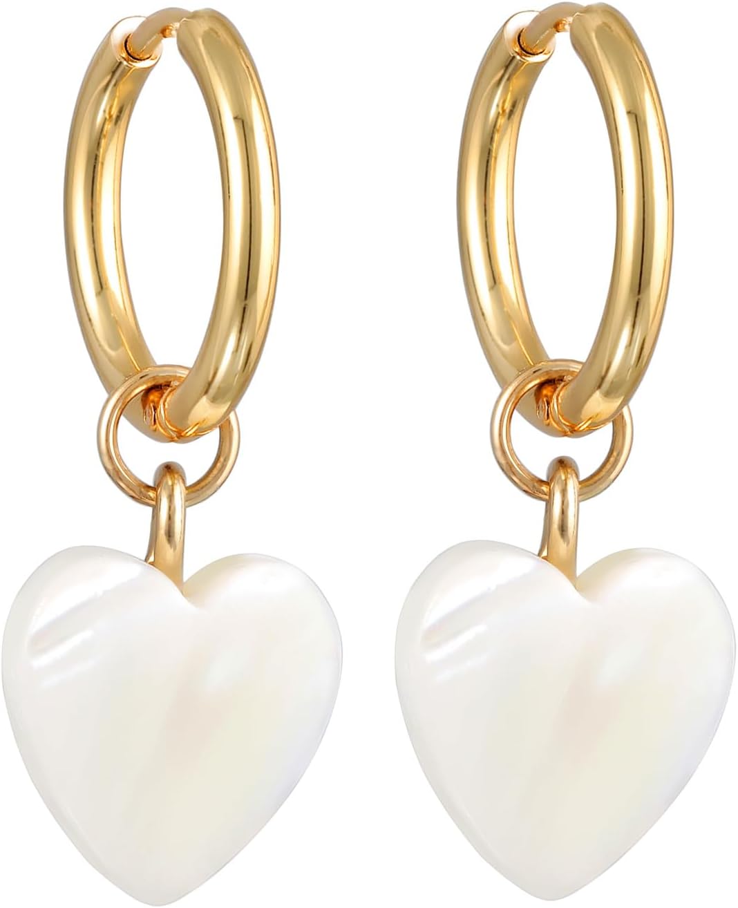 Elli Earrings Ladies Creoles Heart Pendant Gold Coloured with Shells image 4